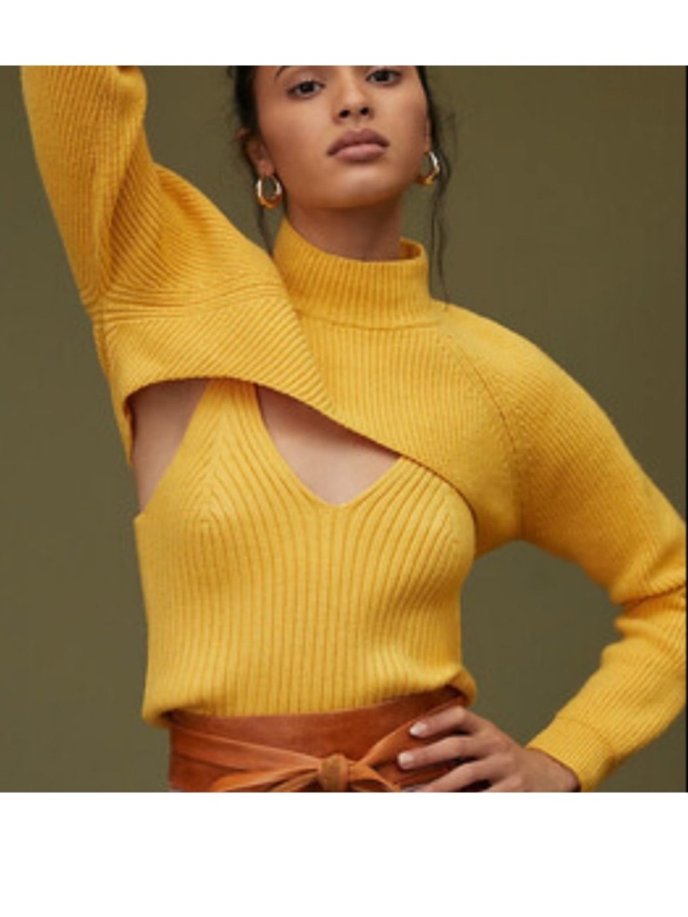 Anthropologie Turtleneck Shrug Set with Tank Top Yellow Size Large